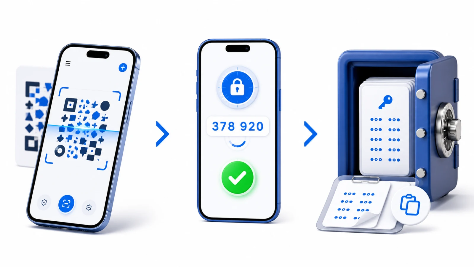 Ba bước bật bảo mật 2FA trên DoiCard.vn: quét mã, xác nhận và lưu mã khôi phục